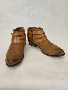 Steve Madden Regent Brown Leather Ankle Booties Women 7 Western Block Heel Boot